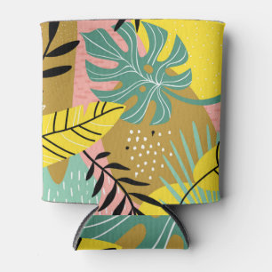 Exotic Collage: Tropical Plants Pattern Can Cooler