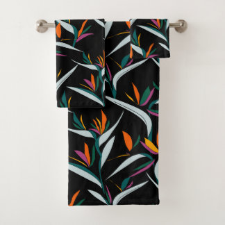 Exotic colorful bird of paradise flowers pattern bath towel set