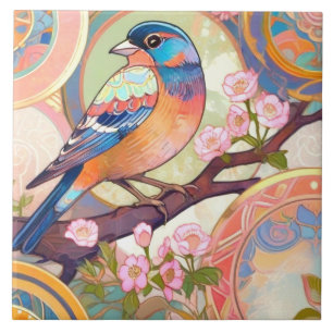 Exotic Colourful Bird Cherry Blossom Flower Floral Tile