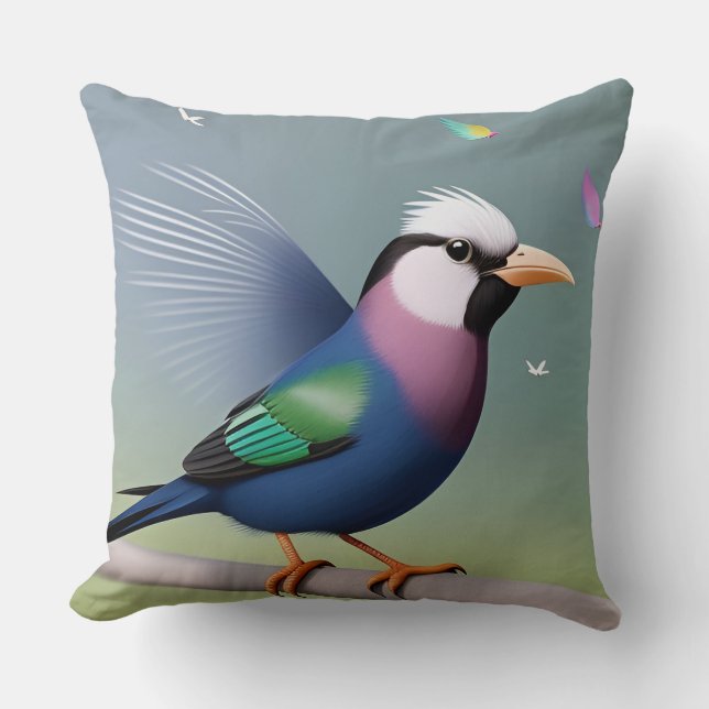 Exotic Colourful Bird Design – Luxury Inspired Cushion (Front)