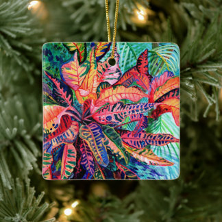 Exotic Colourful Croton Leaves Ceramic Ornament