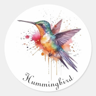 Exotic colourful hummingbird customisable classic round sticker