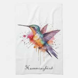 Exotic colourful hummingbird customisable tea towel