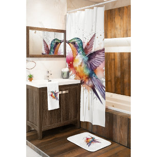exotic colourful hummingbird in watercolor bath mat