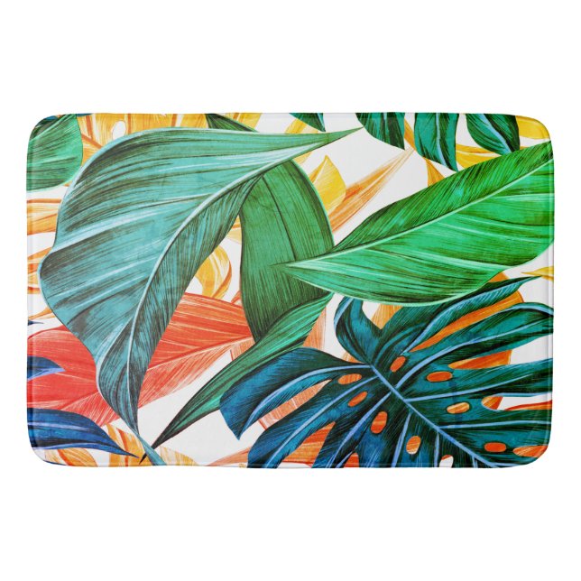 Exotic colourful palm leaves bath mat (Front)