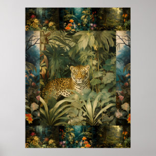 Exotic Colourful Tiger In Forest Art Collage Poster