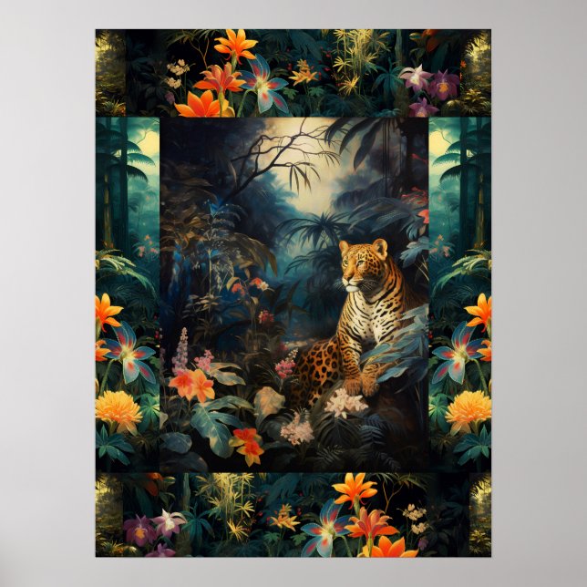 Exotic Colourful Tiger In Forest Art Collage Poster (Front)