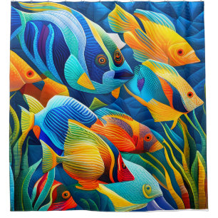 Exotic Colourful Tropical Fish in Coral Reef Shower Curtain