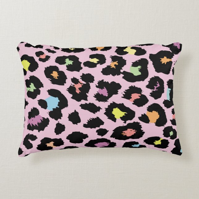 exotic colourful wild leopard design hand drawn fa decorative cushion (Front)