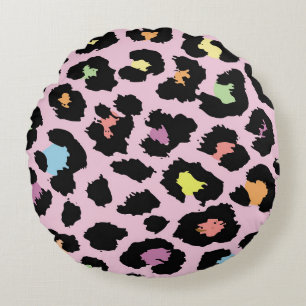 exotic colourful wild leopard design hand drawn fa round cushion