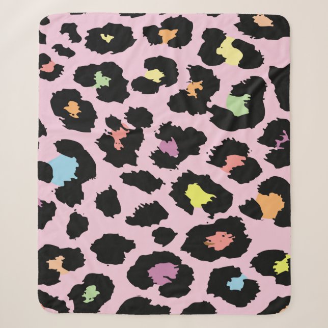 exotic colourful wild leopard design hand drawn fa sherpa blanket (Front)