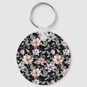 Exotic Columbine: Black Floral Watercolor. Key Ring