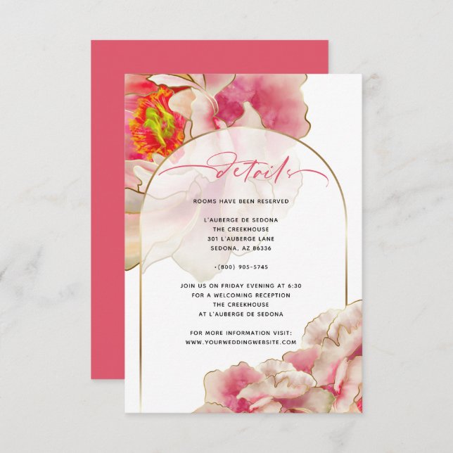 Exotic Coral Rose Peony Details Card (Front/Back)