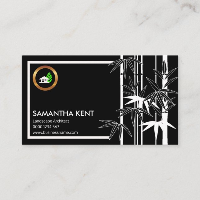 Exotic Creative Black Bamboo Landscape Architect Business Card (Front)