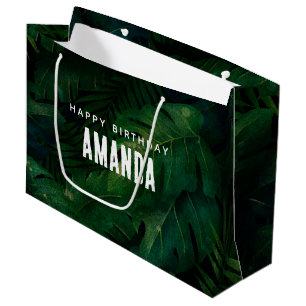 Exotic Dark Green Tropical Leaves Birthday Large Gift Bag