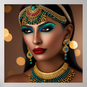 Exotic Egyptian gold green blue jewel woman Poster
