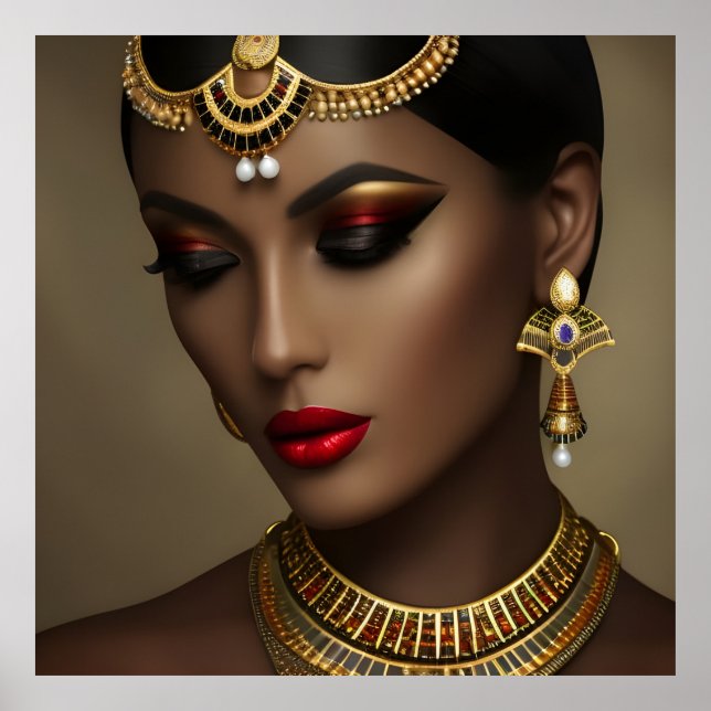 Exotic Egyptian jewels beautiful women gold pearl  Poster (Front)
