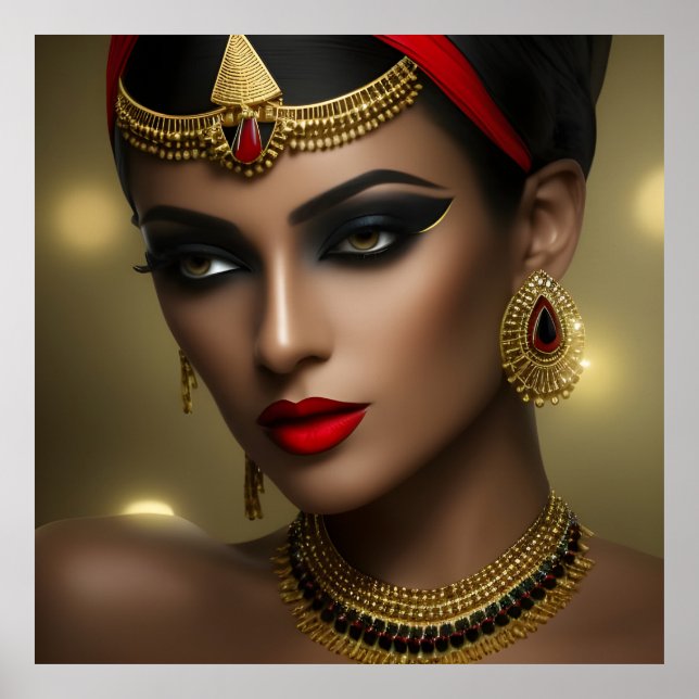 Exotic Egyptian jewels beautiful women gold red  Poster (Front)