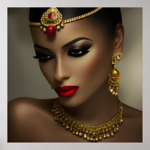 Exotic Egyptian jewels beautiful women golden red Poster
