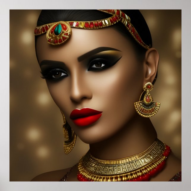 Exotic Egyptian jewels women gold red Poster (Front)