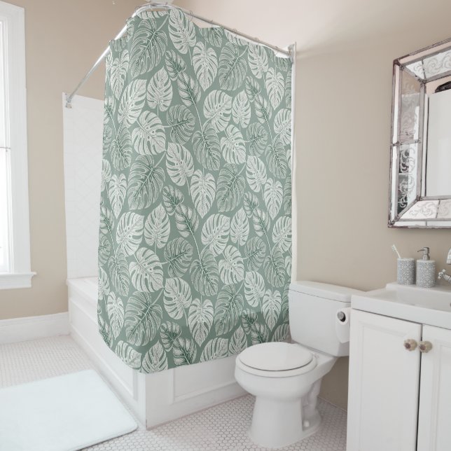 Exotic Elegant Monsteras Shower Curtain (In Situ)