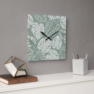 Exotic Elegant Monsteras Square Wall Clock