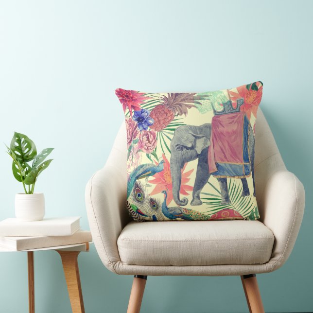  Exotic Elephant Peacock Pretty Cushion (Chair)