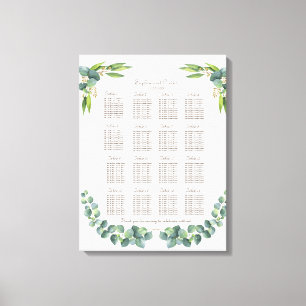 Exotic Eucalyptus Leaves Wedding Seating Chart Canvas Print