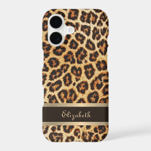 Exotic Faux Leopard Print Brown Gold Stripes Name