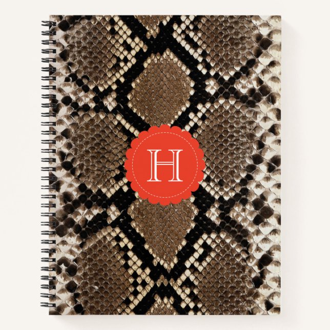 Exotic Faux Snake Skin Pattern Monogram Notebook (Front)