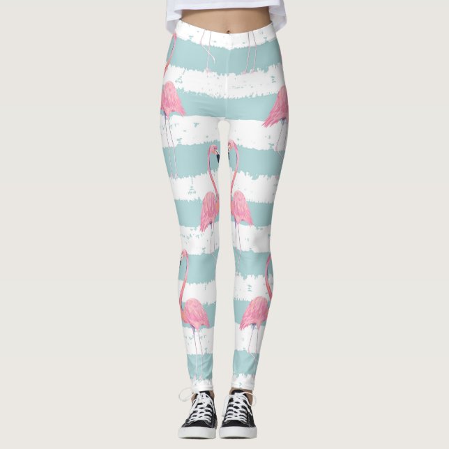 Exotic Flamingo Striped Background Pattern Leggings (Front)