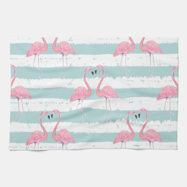 Exotic Flamingo Striped Background Pattern Tea Towel (Horizontal)