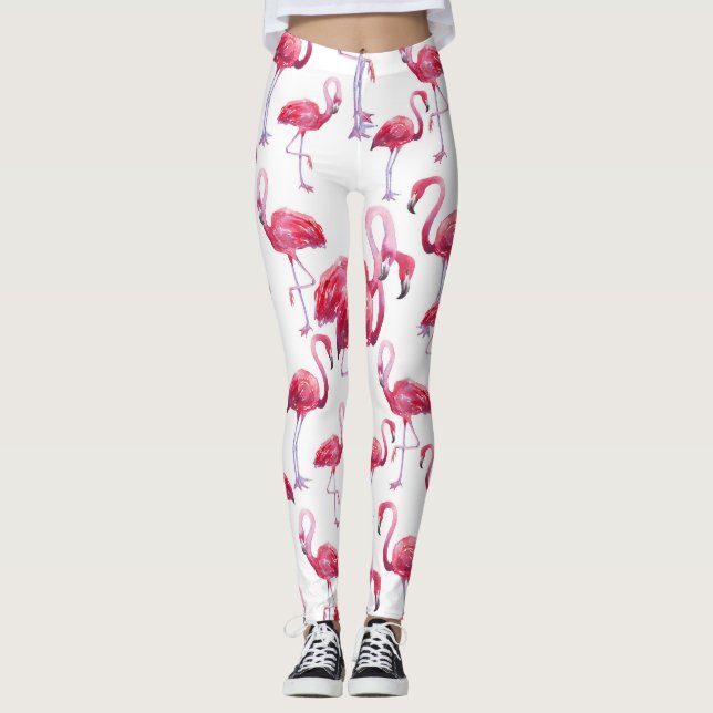 Exotic Flamingo Watercolor Bird Leggings (Front)