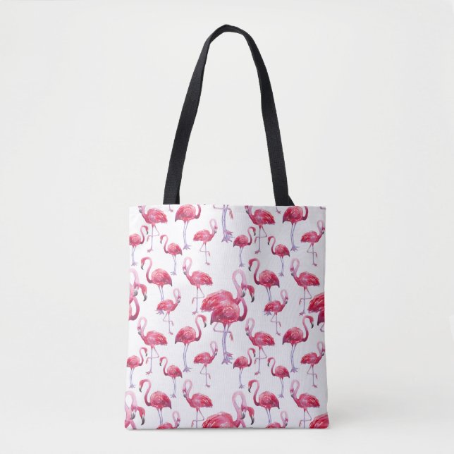 Exotic Flamingo Watercolor Bird Tote Bag (Front)