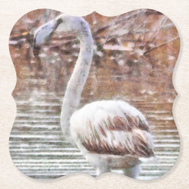 Exotic Flamingo Watercolor Paper Coaster (Front)