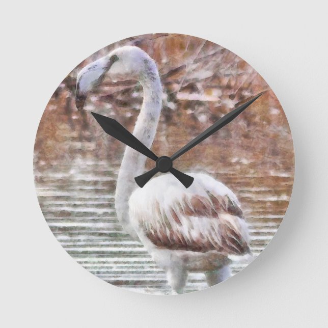 Exotic Flamingo Watercolor Round Clock (Front)