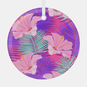 Exotic Flamingos: Tropical Pink Vintage. Glass Tree Decoration