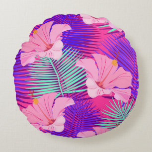 Exotic Flamingos: Tropical Pink Vintage. Round Cushion