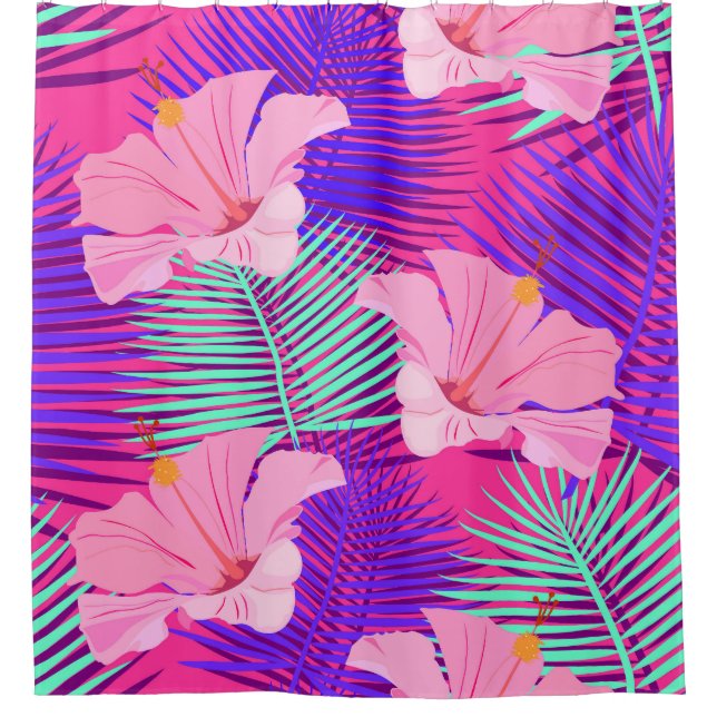 Exotic Flamingos: Tropical Pink Vintage. Shower Curtain (Front)