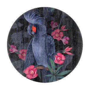 Exotic Floral Black Parrot: Tropical Nature Cutting Board