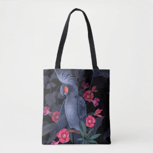 Exotic Floral Black Parrot: Tropical Nature Tote Bag