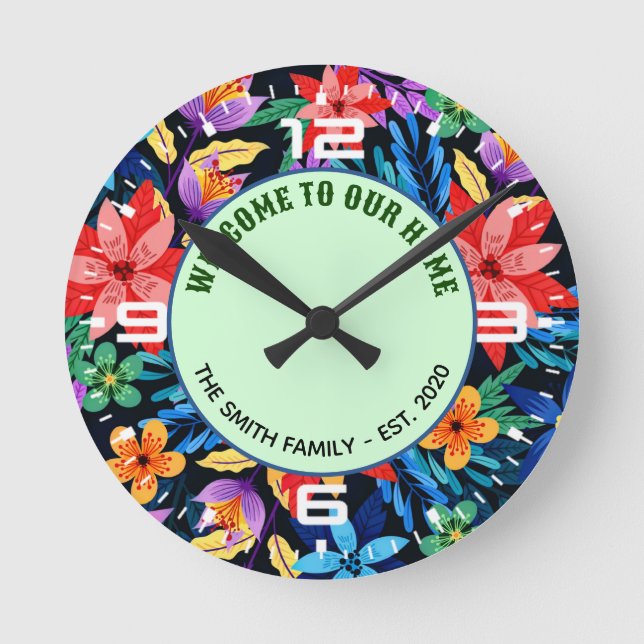 Exotic Floral Pattern Custom Text-68578 Round Clock (Front)