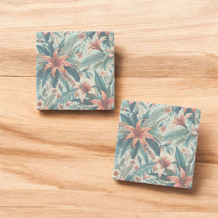 Exotic Floral Pattern Elegant Tropical Palm Leaves Stone Coaster