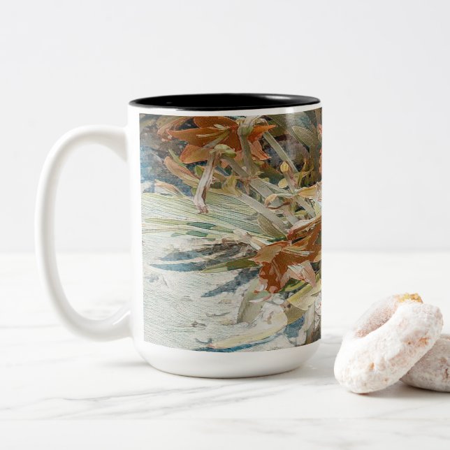 Exotic Floral Two-Tone Coffee Mug (With Donut)