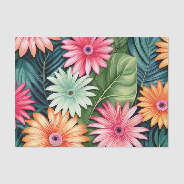 Exotic Floral with Palm Leaves Tissue Paper (Front)
