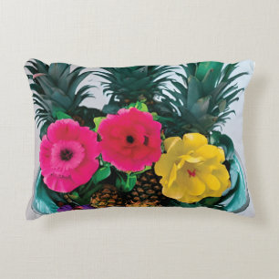 Exotic Flower Digital Graphic with Real Pineapple  Decorative Cushion