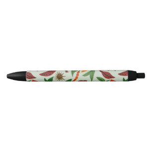Exotic flower pattern  black ink pen