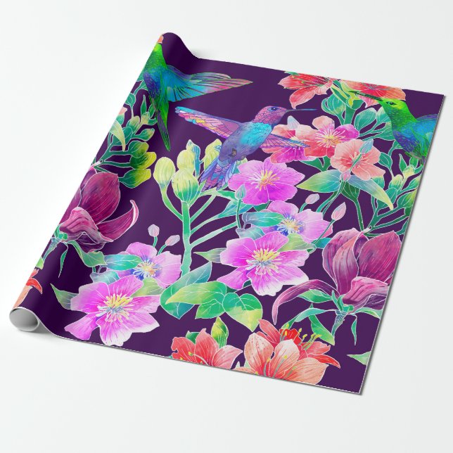 Exotic flowers and birds wrapping paper (Unrolled)