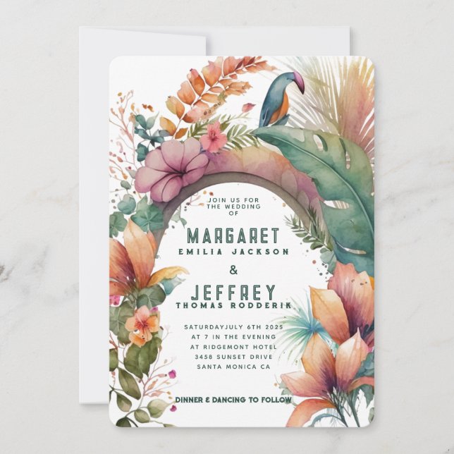 Exotic Flowers Arch Tropical Summer Chic Wedding  Invitation (Front)