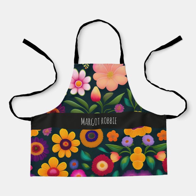 Exotic Flowers Colourful Pattern Apron (Front)